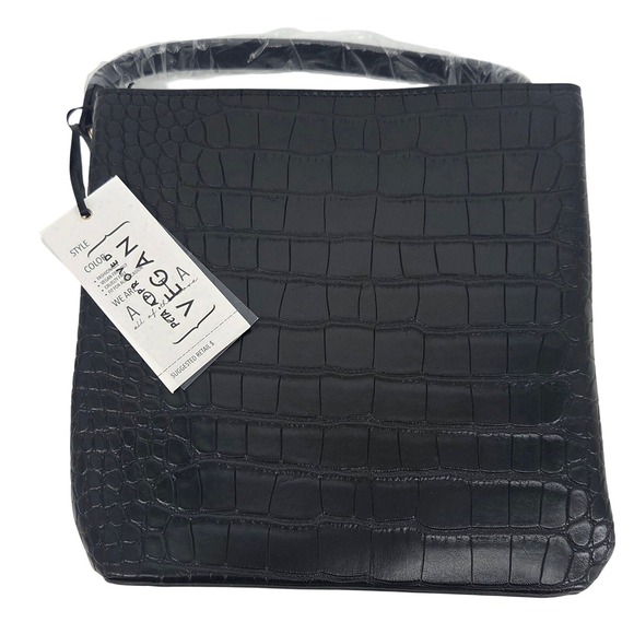 NWT AOTA Black Croc Embossed Vegan Leather Bucket Bag PETA Approved Cruelty Free - Picture 5 of 7